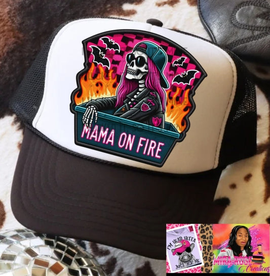 Mama On Fire Black Trucker Hat