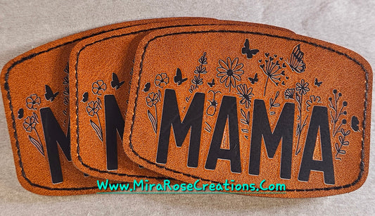 Mama Flowers Leather Hat Patch