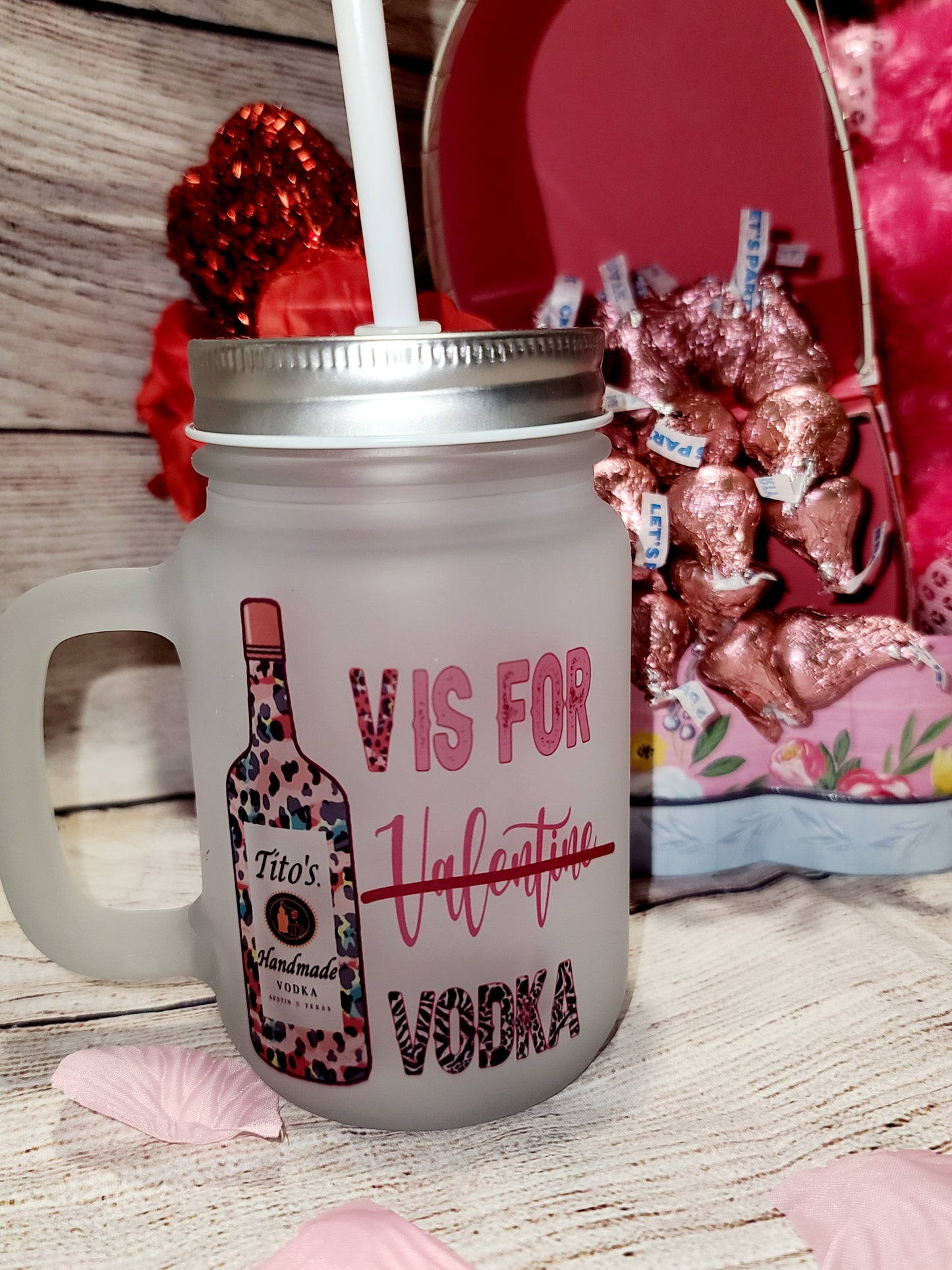 V is for Vodka Frosted Mason Jar Mug